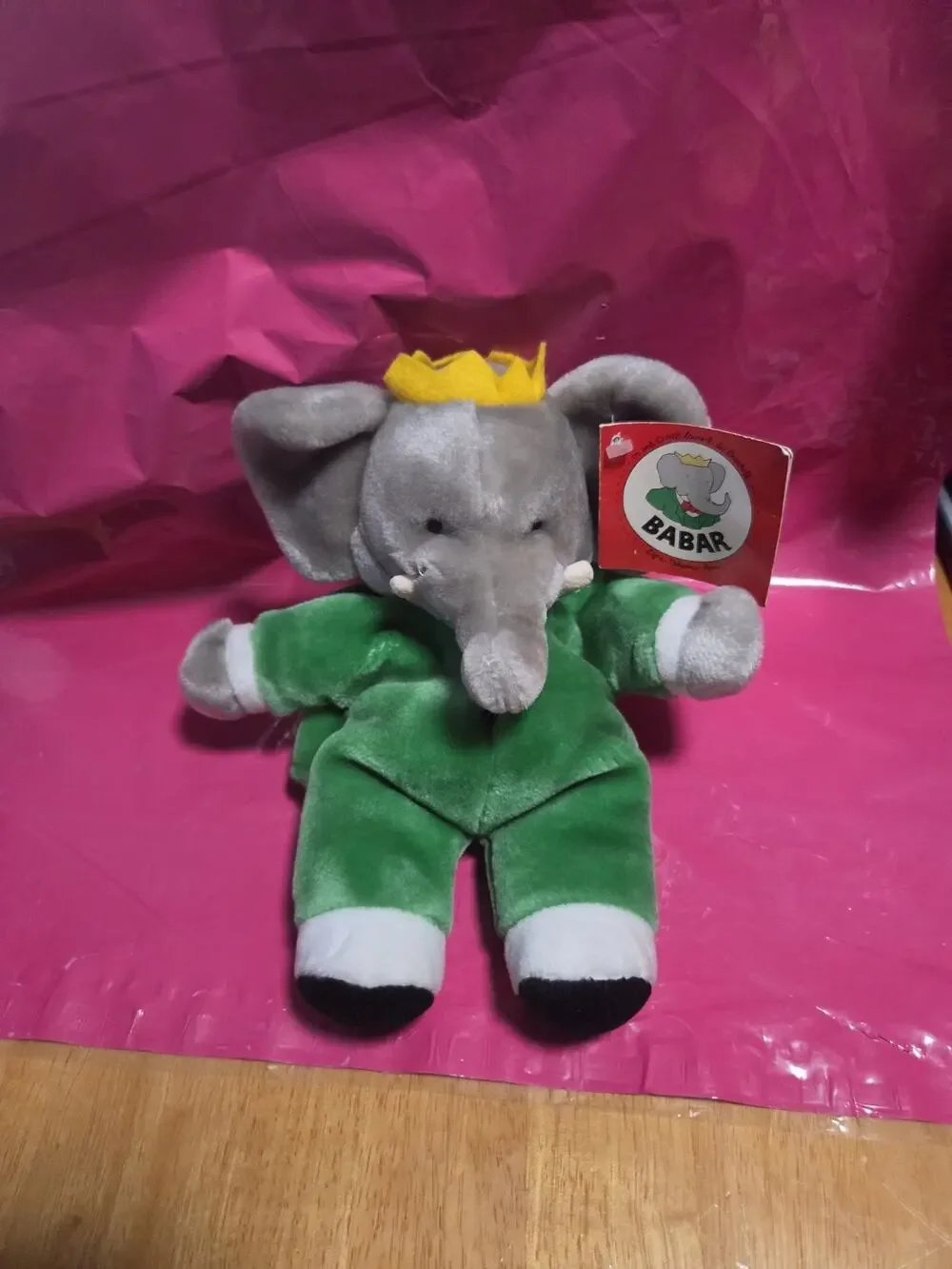 Gund Babar Elephant Hand Puppet Plush Stuffed Toy Green Vintage 1988 11 inches